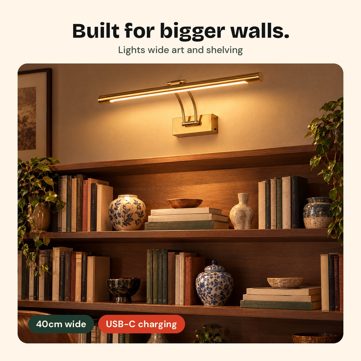 The Gallery XL lighting a bookshelf