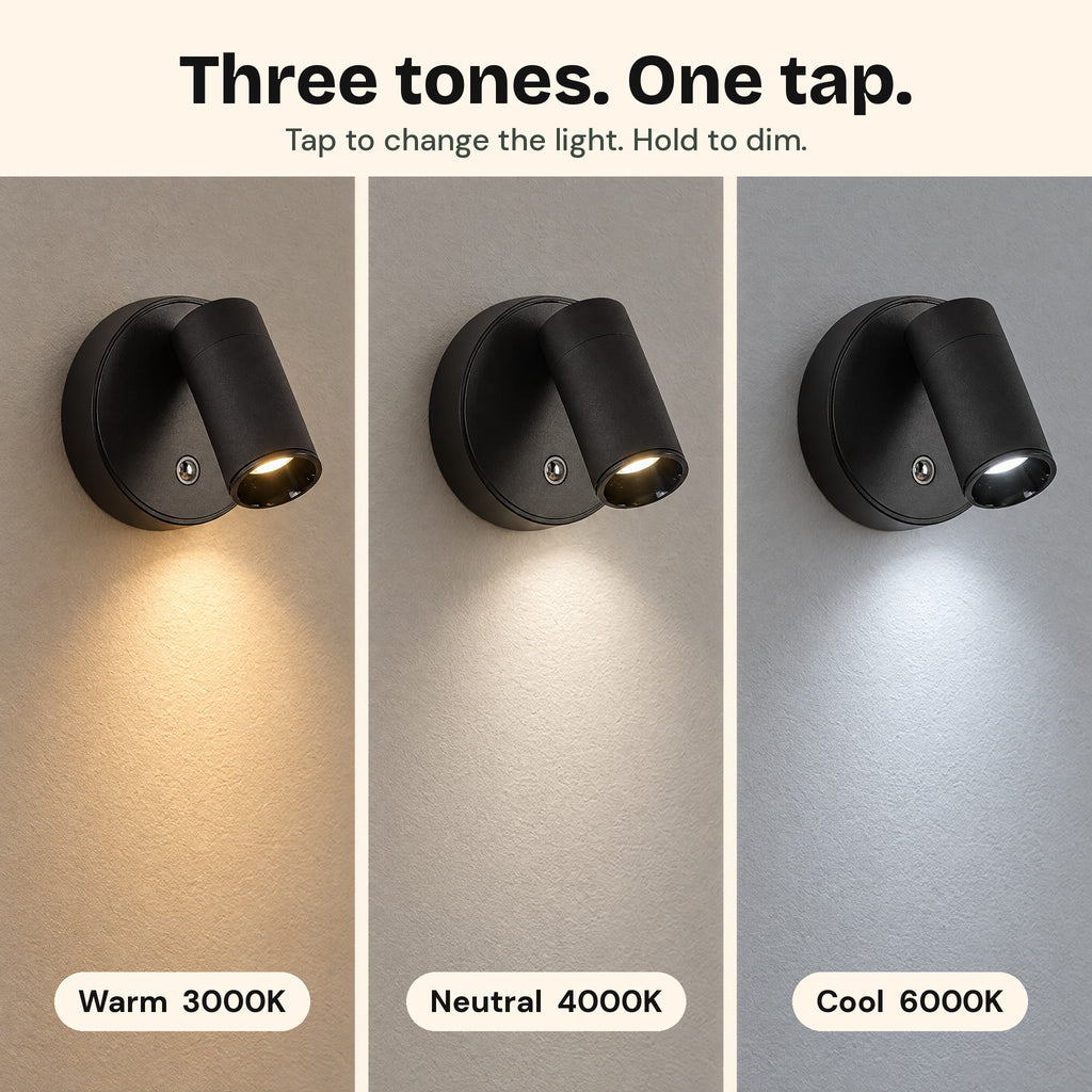 The Nook in three light tones: warm 3000K, neutral 4000K, cool 6000K