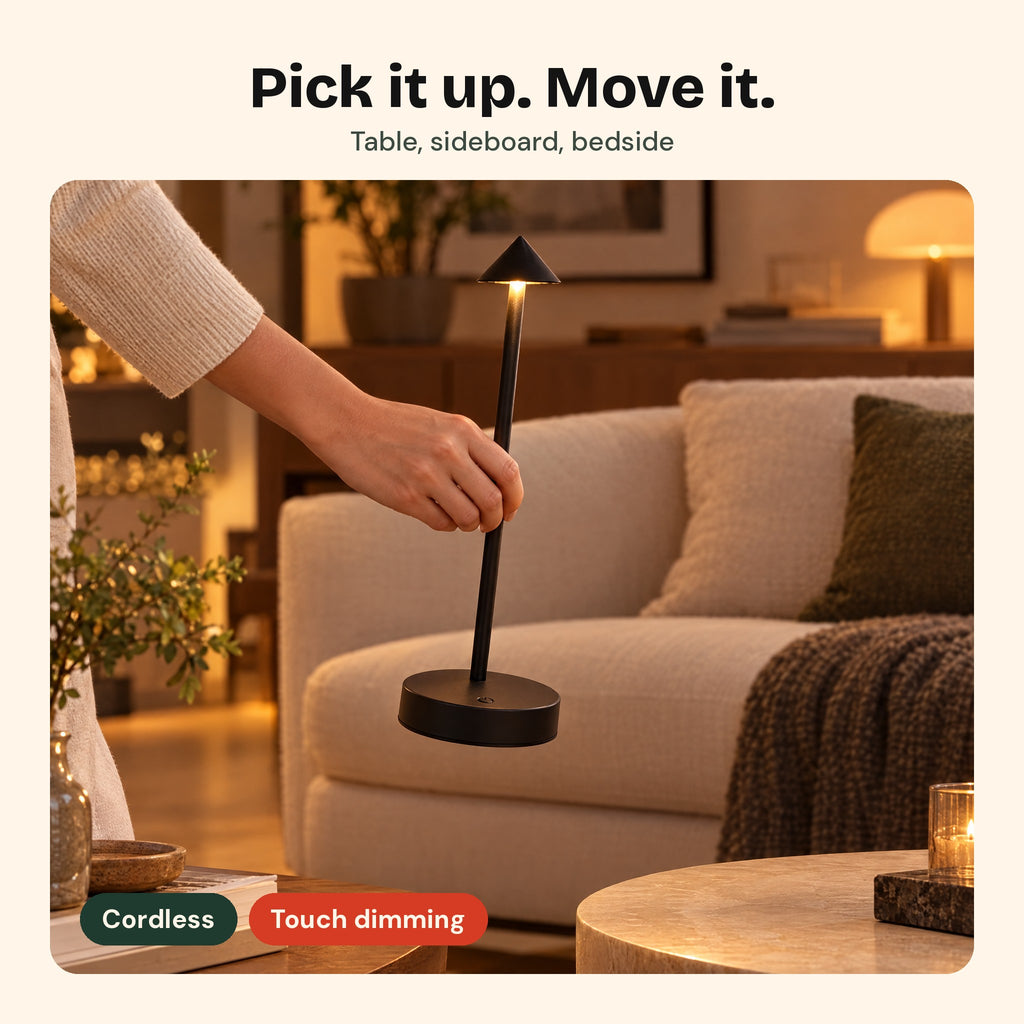 Hand carrying The Perch cordless lamp