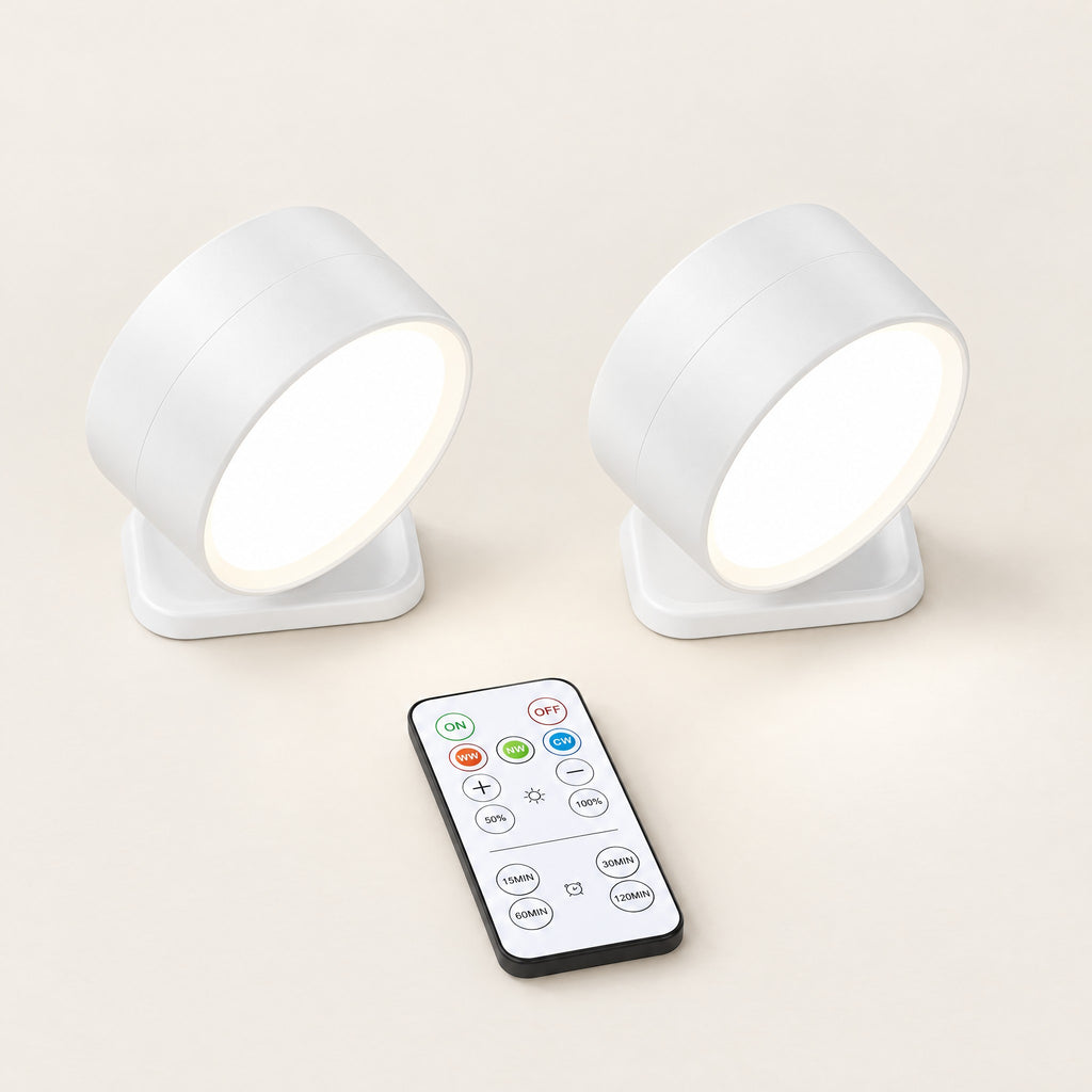 Two white Twin Sconce wall lights with remote control